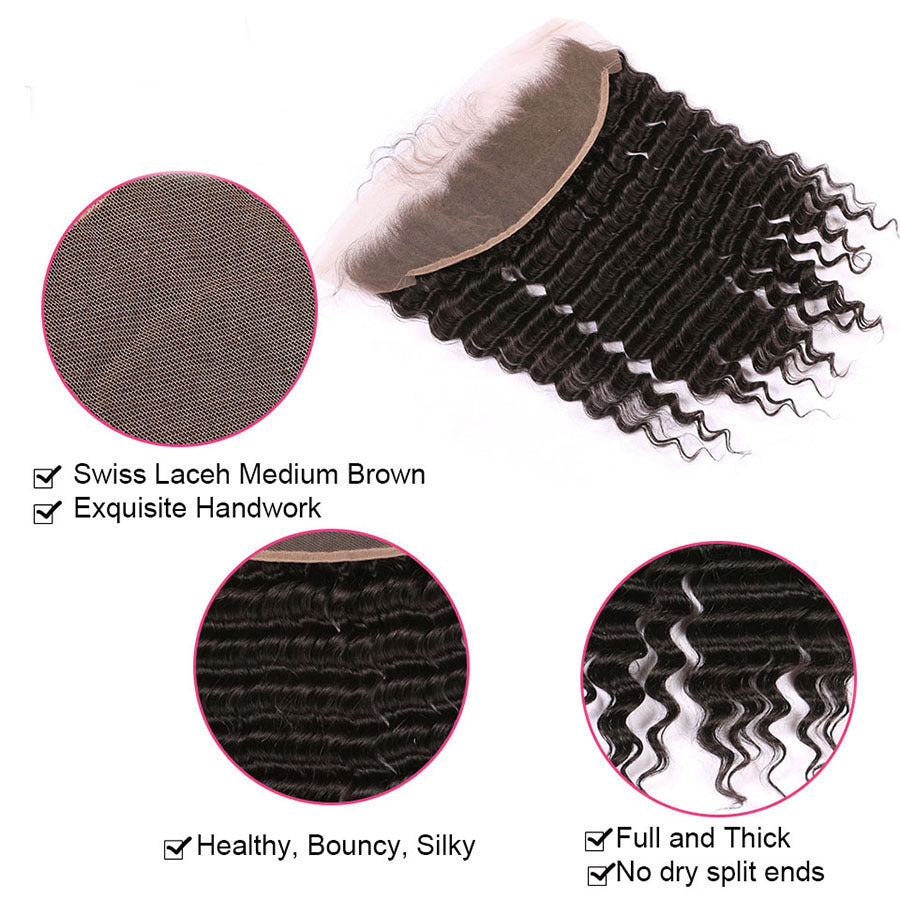Unica Human Hair 13x4 Lace Frontal - Natural Color Deep Wave
