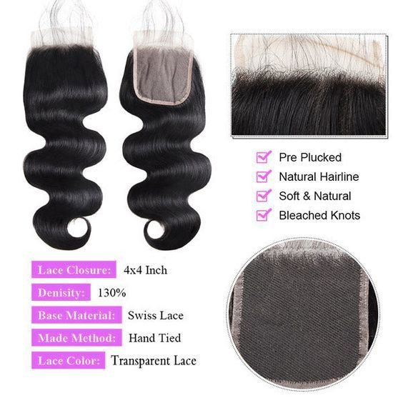 Unica 4x4 Lace Closure - Natural Color Body Wave - UnicaWigs