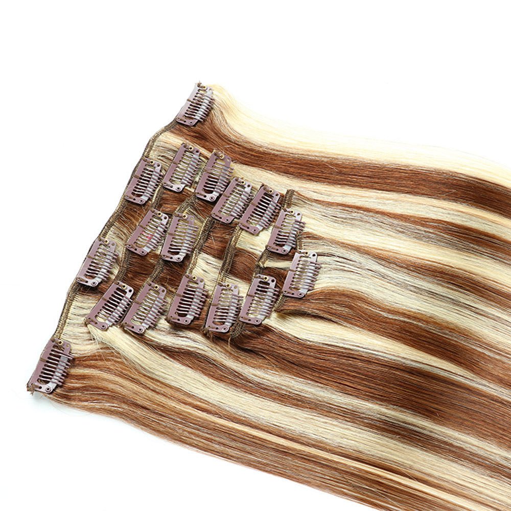 Unica Remy Straight Human Hair Clip-In Extensions – #6/613 - UnicaWigs